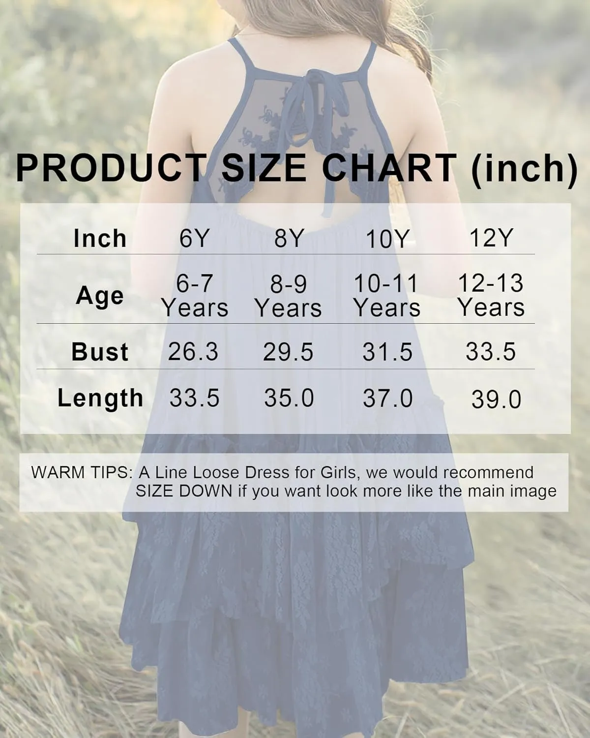 MITILLY Girls Boho Lace Backless Square Neck Sleeveless A Line Ruffle Tiered Flowy Long Party Dress