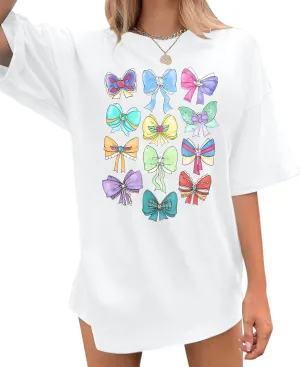 MNLYBABY Magical Princess Bow Shirt Women Oversized Magic Kingdom Princess Shirt Cute Ribbons and Bows Family Holiday Tee Top