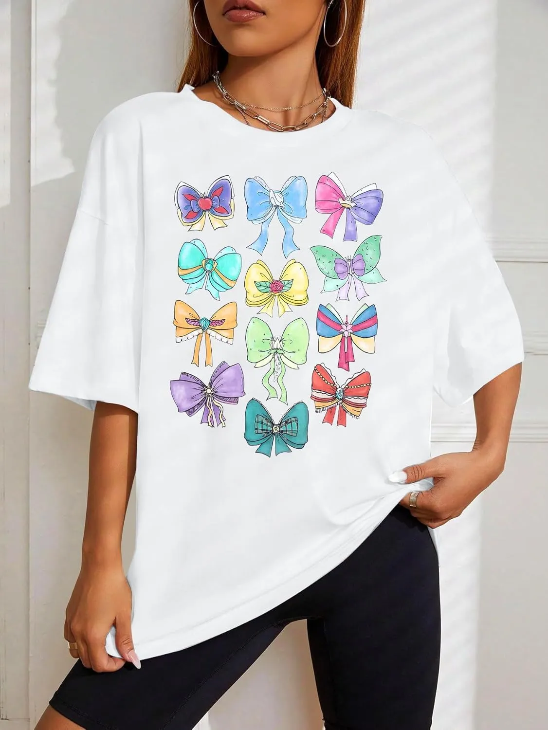 MNLYBABY Magical Princess Bow Shirt Women Oversized Magic Kingdom Princess Shirt Cute Ribbons and Bows Family Holiday Tee Top