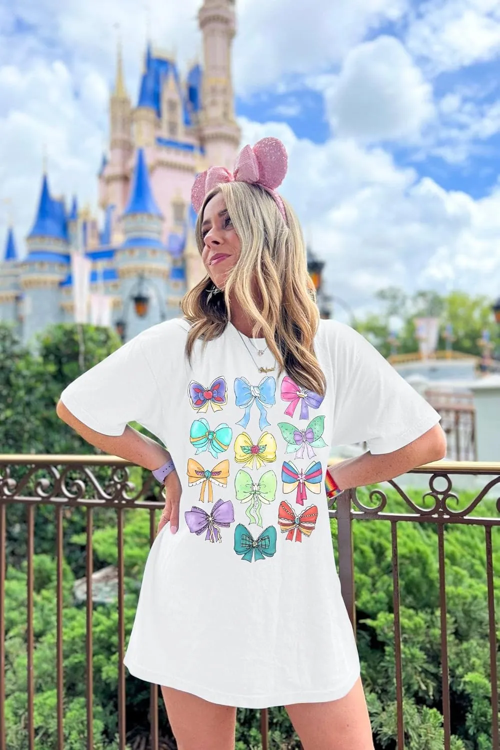 MNLYBABY Magical Princess Bow Shirt Women Oversized Magic Kingdom Princess Shirt Cute Ribbons and Bows Family Holiday Tee Top