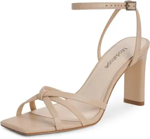 Modatope Womens Sandals Square Open Toe Chunky High Heels Strappy Ankle Strap Sandals Comfort Dress Party Shoes