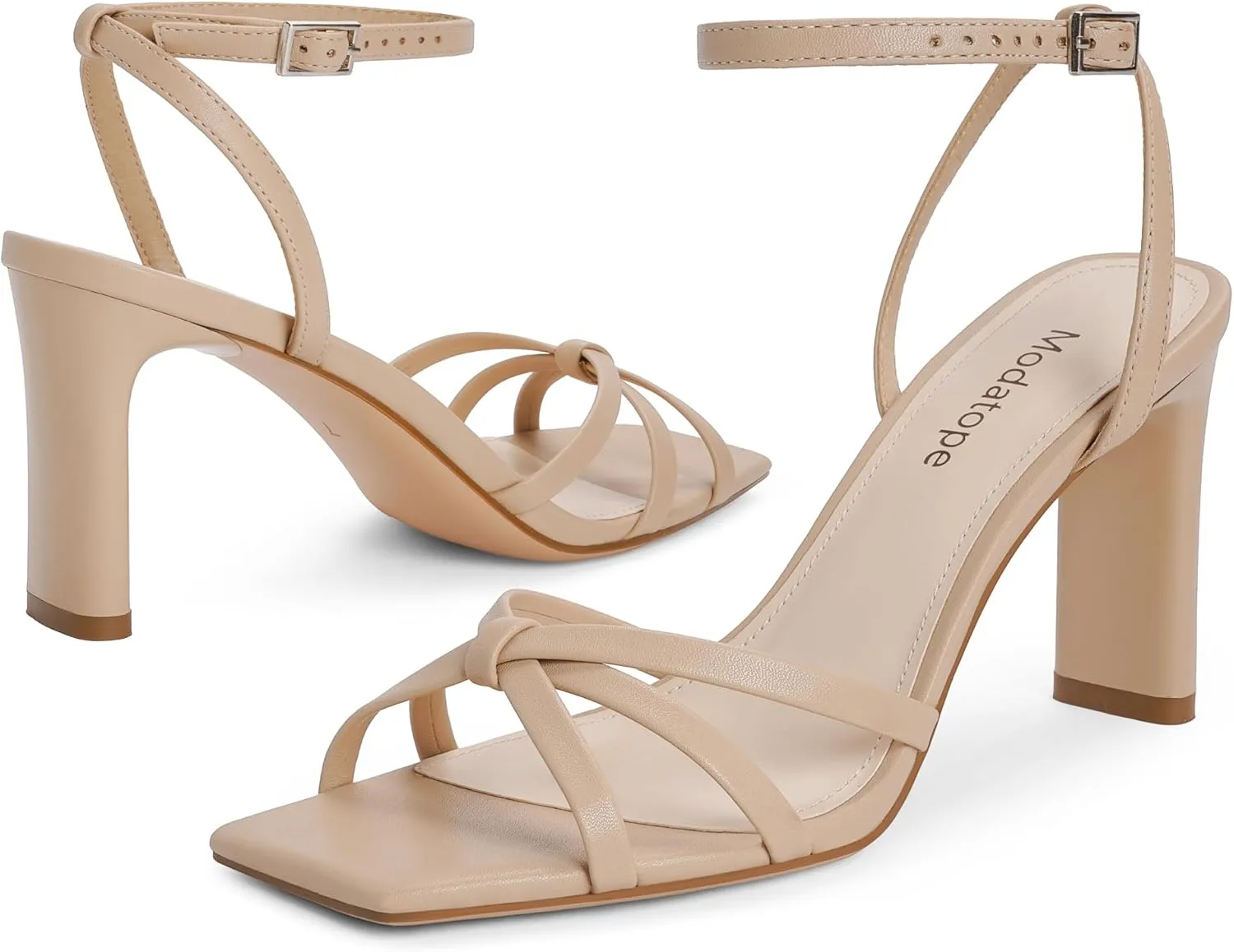 Modatope Womens Sandals Square Open Toe Chunky High Heels Strappy Ankle Strap Sandals Comfort Dress Party Shoes