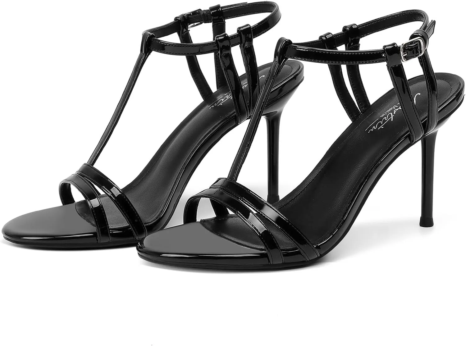 Mostrin Strappy Heels for Women Round Open Toe Lace Up Heeled Sandals Ankle T Strap Stiletto High Heels Dress Shoes