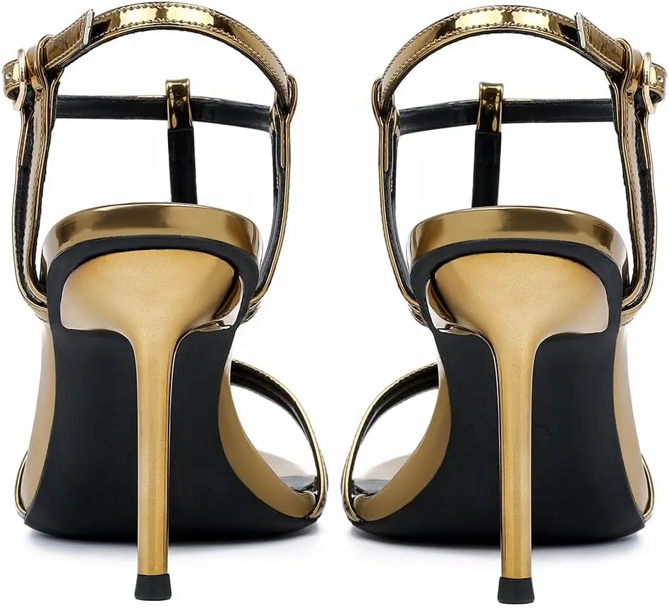 Mostrin Strappy Heels for Women Round Open Toe Lace Up Heeled Sandals Ankle T Strap Stiletto High Heels Dress Shoes