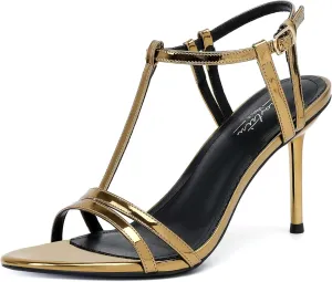 Mostrin Strappy Heels for Women Round Open Toe Lace Up Heeled Sandals Ankle T Strap Stiletto High Heels Dress Shoes