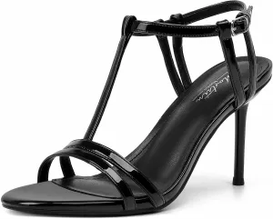 Mostrin Strappy Heels for Women Round Open Toe Lace Up Heeled Sandals Ankle T Strap Stiletto High Heels Dress Shoes