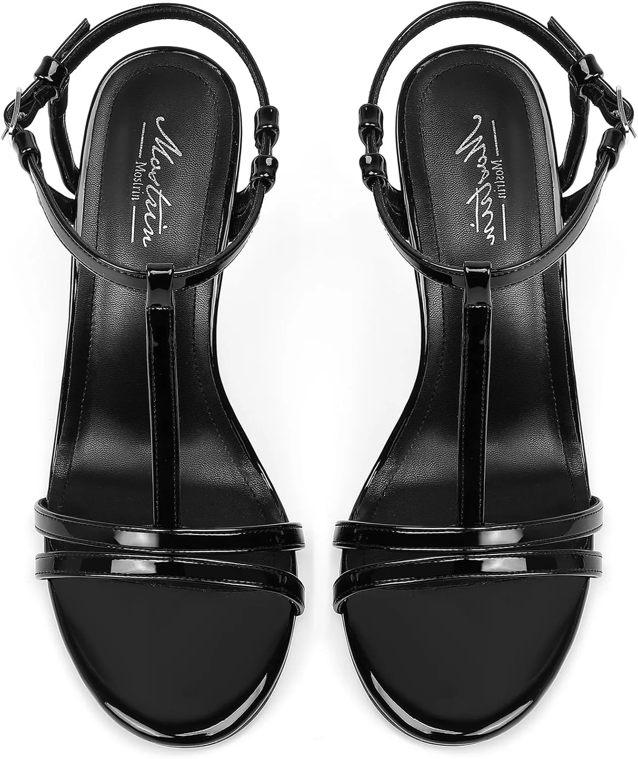 Mostrin Strappy Heels for Women Round Open Toe Lace Up Heeled Sandals Ankle T Strap Stiletto High Heels Dress Shoes