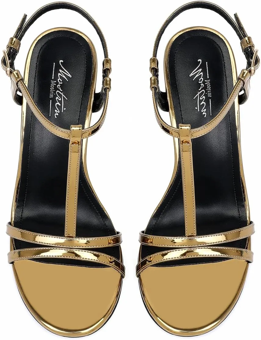 Mostrin Strappy Heels for Women Round Open Toe Lace Up Heeled Sandals Ankle T Strap Stiletto High Heels Dress Shoes