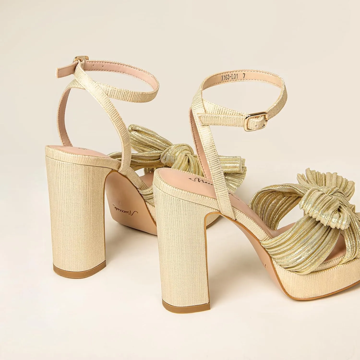 MUCCCUTE Bow Heels for Women Chunky Platform Heels with Ankle Strap Open Toe Heeled Sandals Bridal Wedding Dressy Shoes