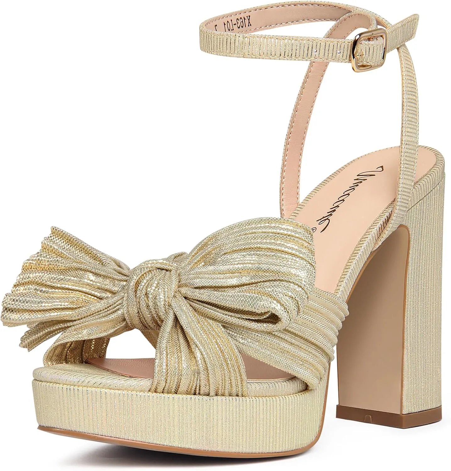 MUCCCUTE Bow Heels for Women Chunky Platform Heels with Ankle Strap Open Toe Heeled Sandals Bridal Wedding Dressy Shoes