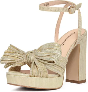 MUCCCUTE Bow Heels for Women Chunky Platform Heels with Ankle Strap Open Toe Heeled Sandals Bridal Wedding Dressy Shoes