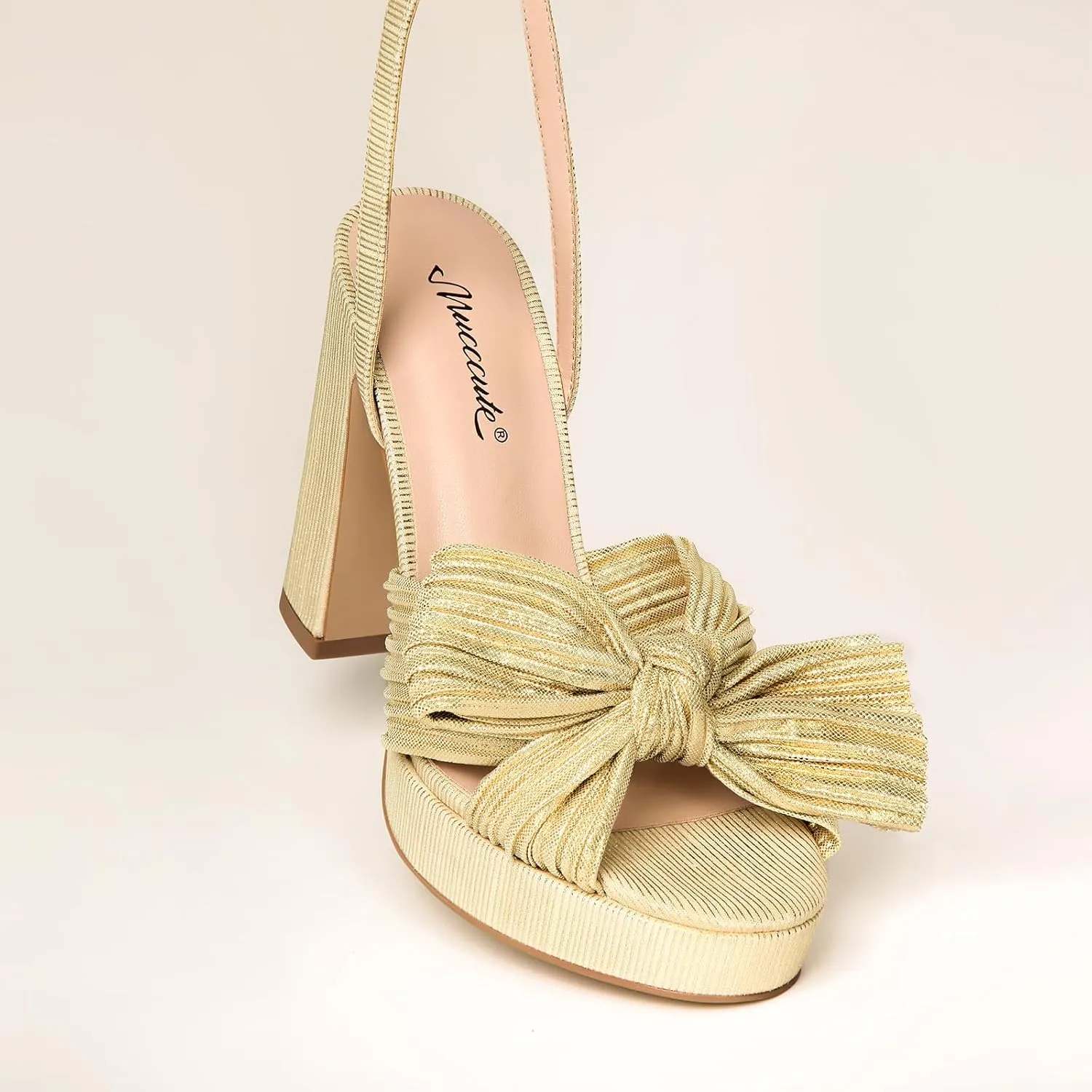 MUCCCUTE Bow Heels for Women Chunky Platform Heels with Ankle Strap Open Toe Heeled Sandals Bridal Wedding Dressy Shoes