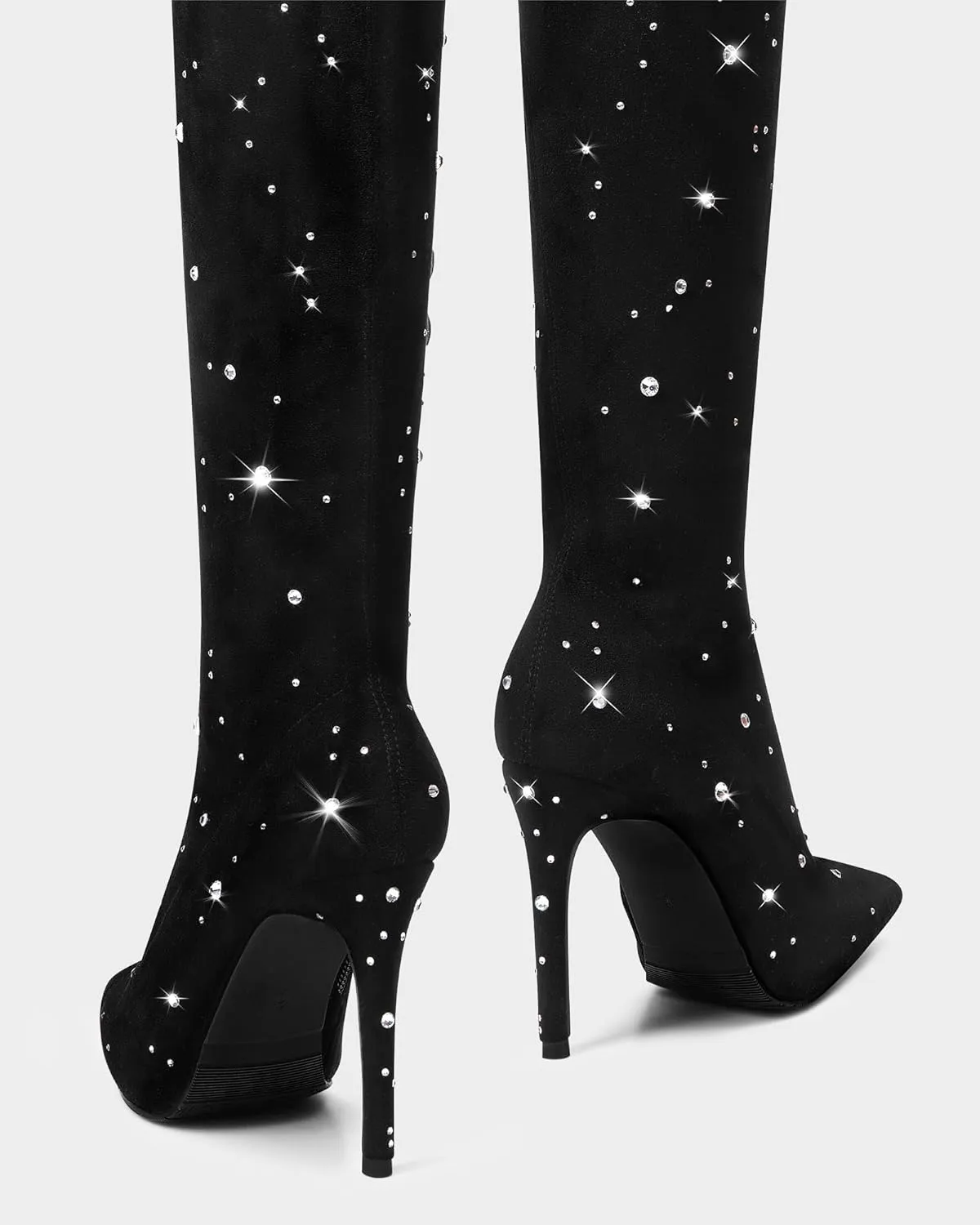 MUCCCUTE Thigh High Suede Boots for Women - Over The Knee Rhinestone Boots Pointed Toe Stiletto High Heel Side Zipper Tall Boots