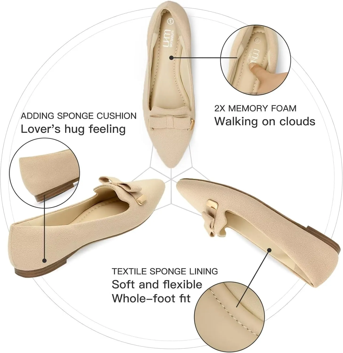 MUSSHOE Flat Shoes Women Comfortable Slip on Women's Flats Dress Shoes for Women