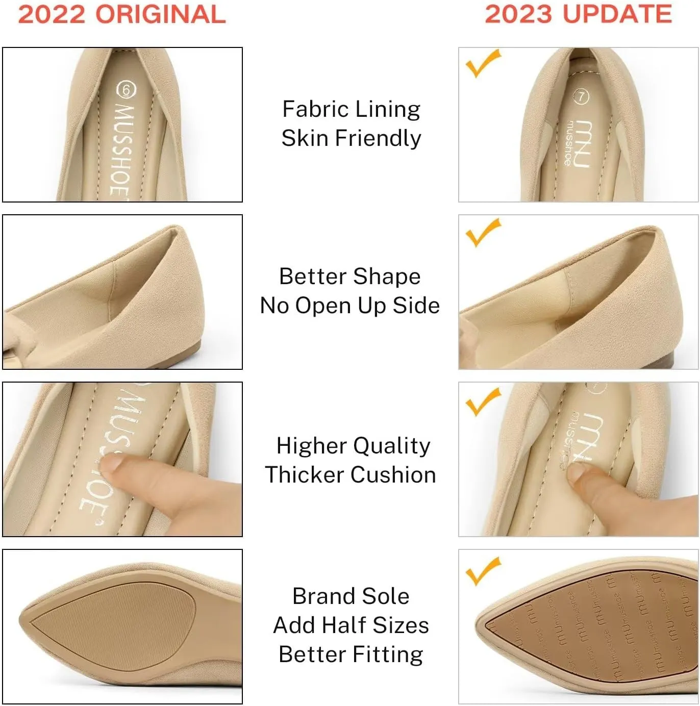 MUSSHOE Flat Shoes Women Comfortable Slip on Women's Flats Dress Shoes for Women
