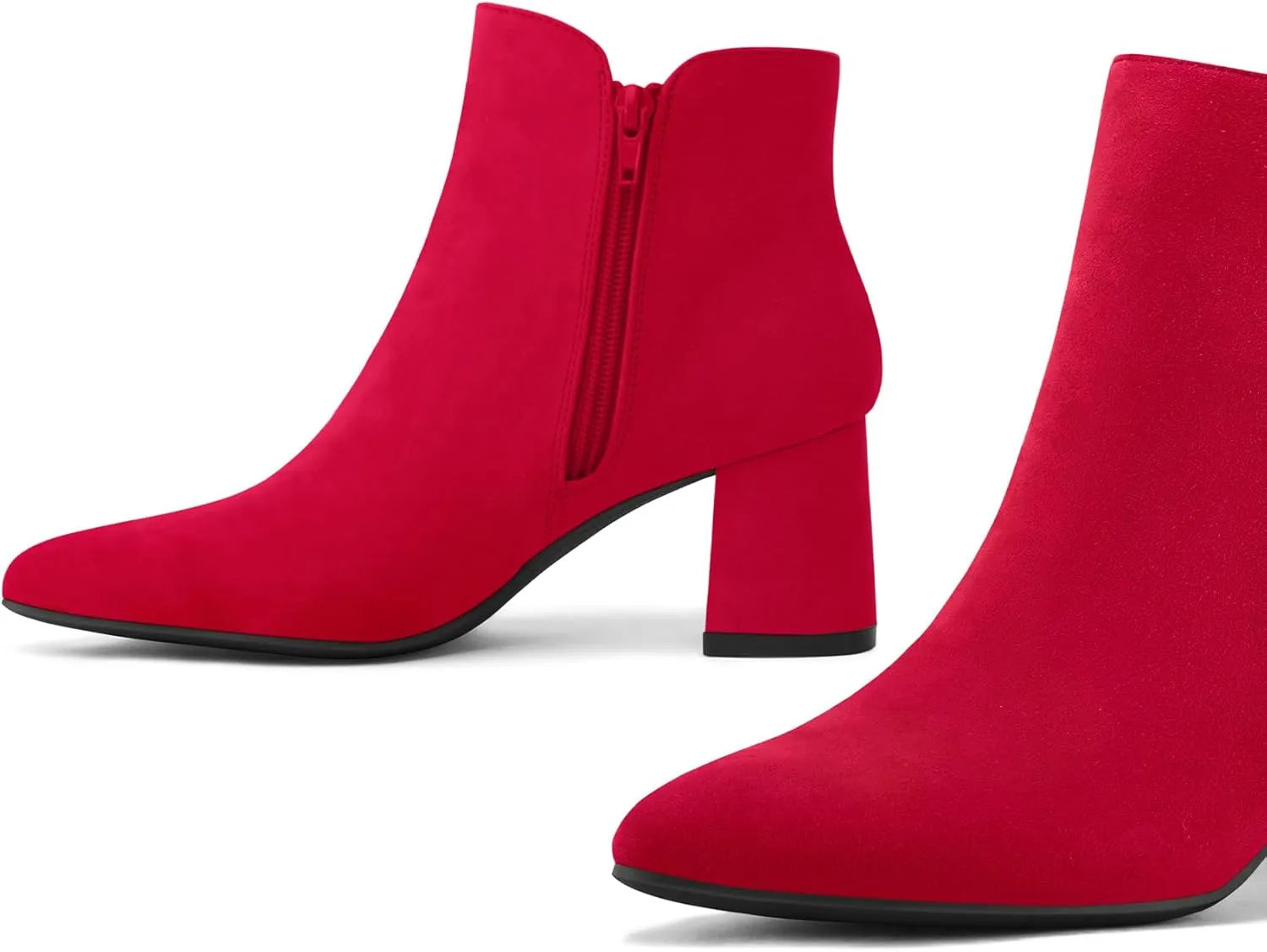mysoft Women's Ankle Boots Chunky Block Low Heel Comfortable Pointed Toe Side V Cutout Dressy Office Booties with Zipper