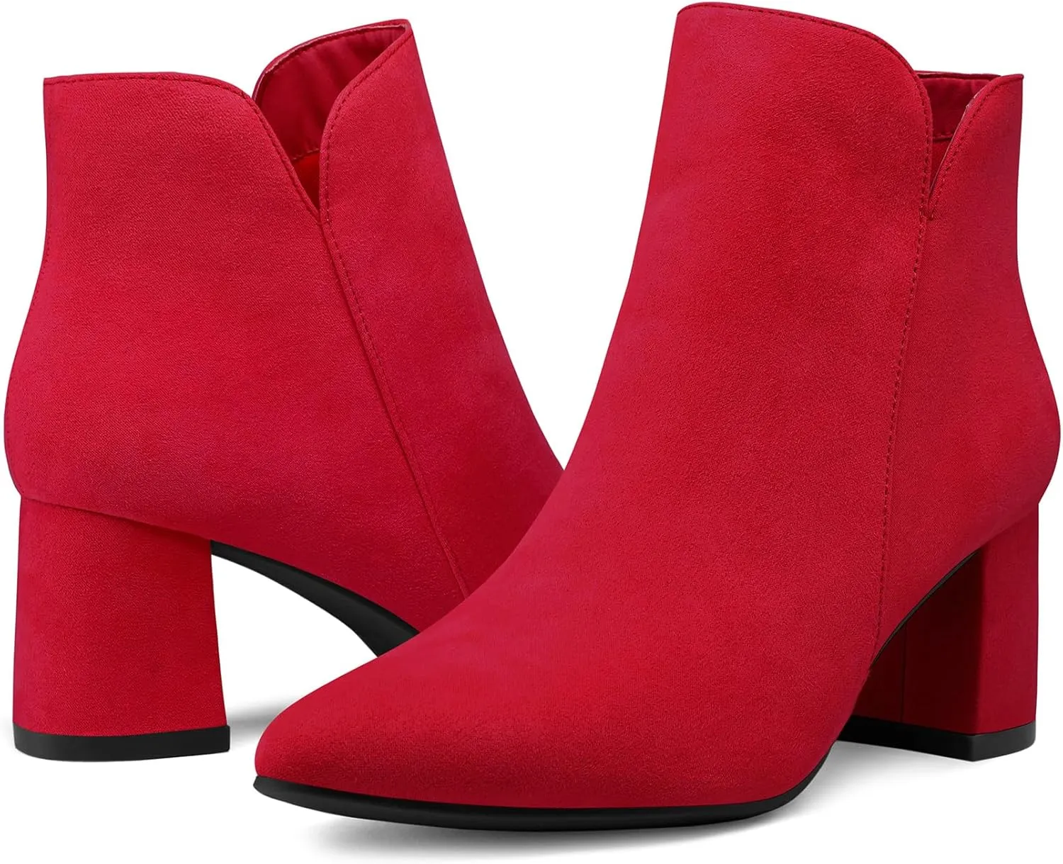 mysoft Women's Ankle Boots Chunky Block Low Heel Comfortable Pointed Toe Side V Cutout Dressy Office Booties with Zipper