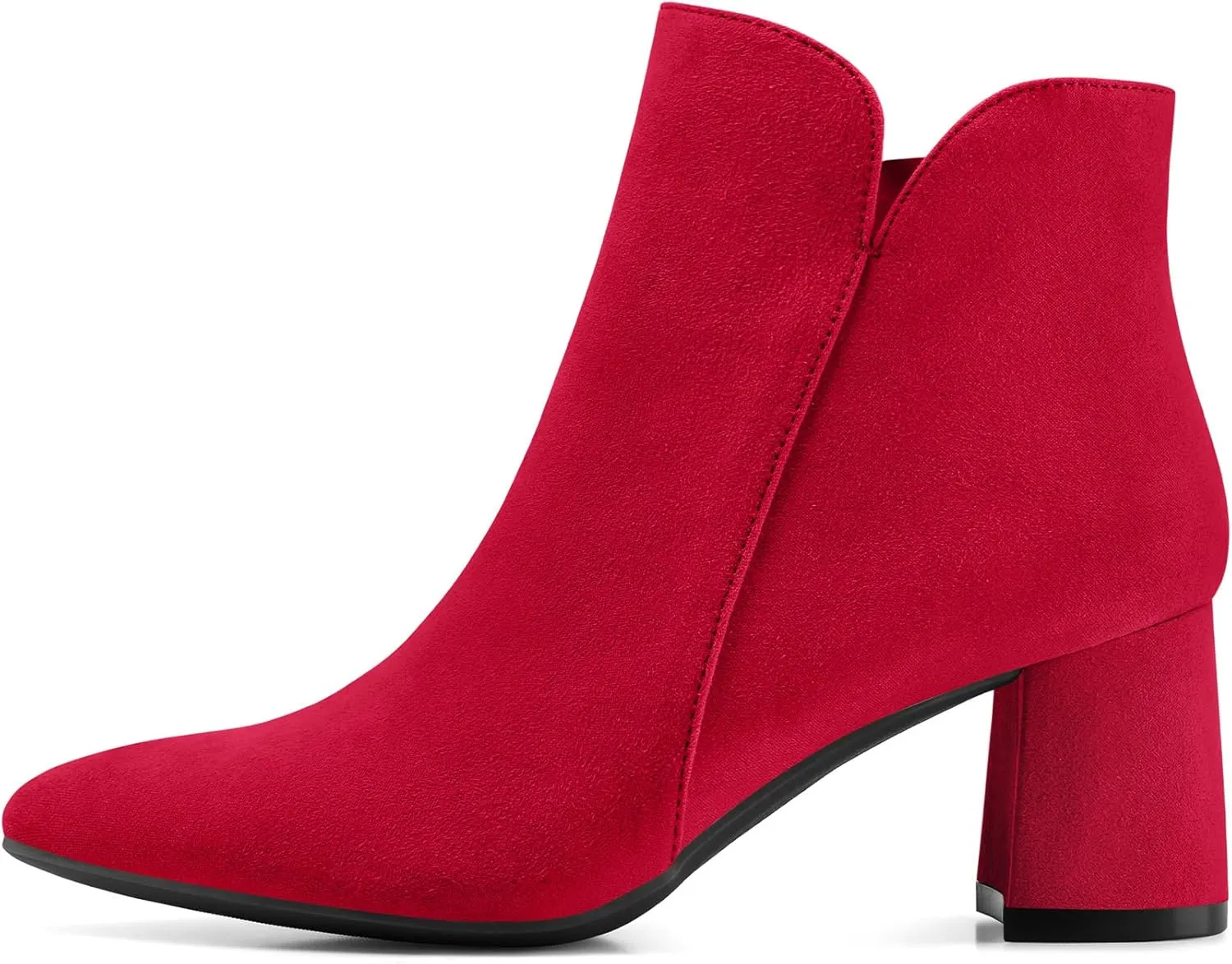 mysoft Women's Ankle Boots Chunky Block Low Heel Comfortable Pointed Toe Side V Cutout Dressy Office Booties with Zipper
