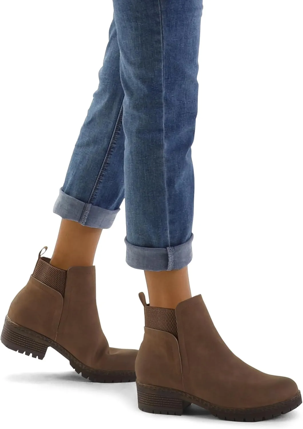 mysoft Women's Elastic Gore Lug Sole Chelsea Boots Slip On Platform Chunky Heel Ankle Booties