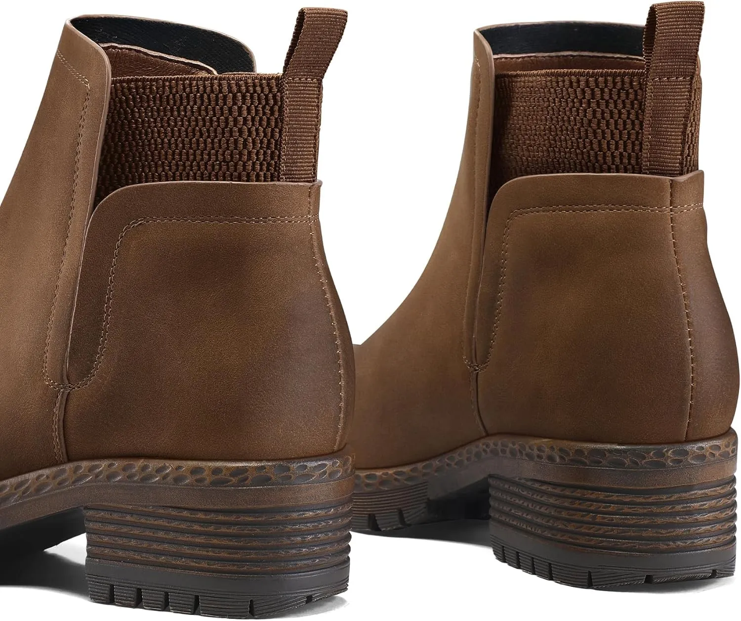 mysoft Women's Elastic Gore Lug Sole Chelsea Boots Slip On Platform Chunky Heel Ankle Booties