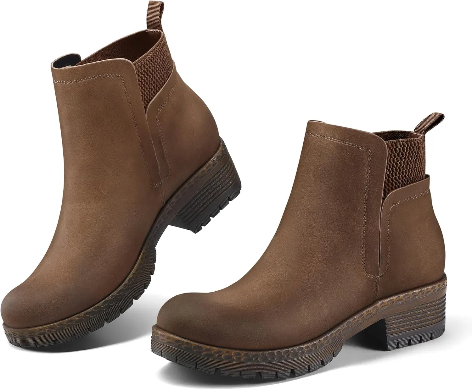 mysoft Women's Elastic Gore Lug Sole Chelsea Boots Slip On Platform Chunky Heel Ankle Booties