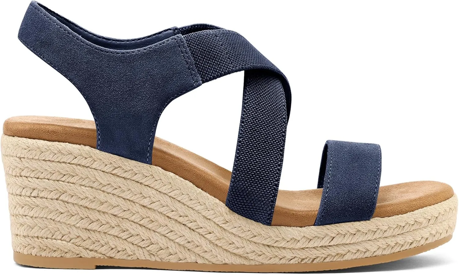 mysoft Women's Platform Espadrille Wedge Sandals Open Toe Elastic Ankle Strap Crisscross Slip on Summer Shoes