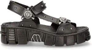New Rock Boots BIOS120-V1 Unisex Metallic Black Vegan Leather Sandal Punk Rock