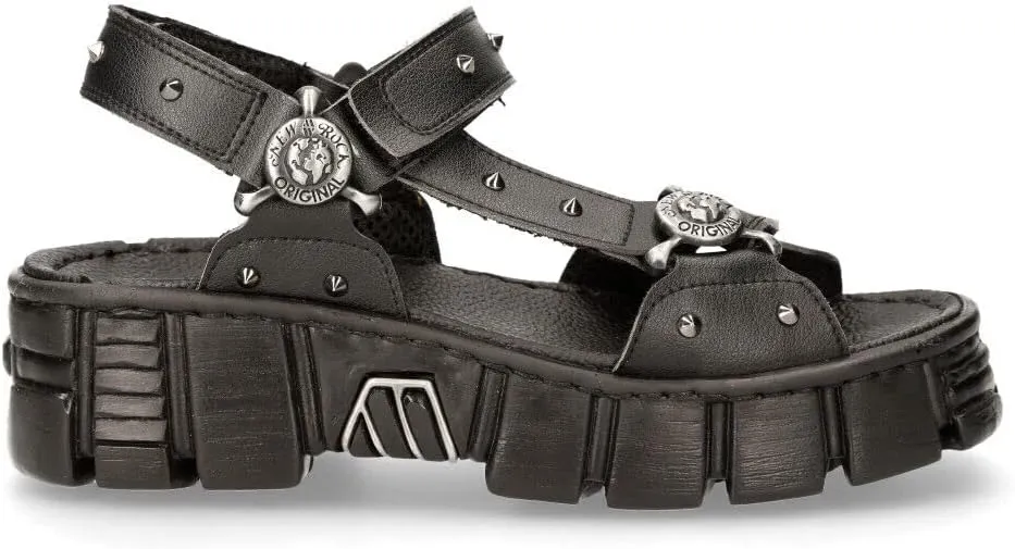 New Rock Boots BIOS120-V1 Unisex Metallic Black Vegan Leather Sandal Punk Rock