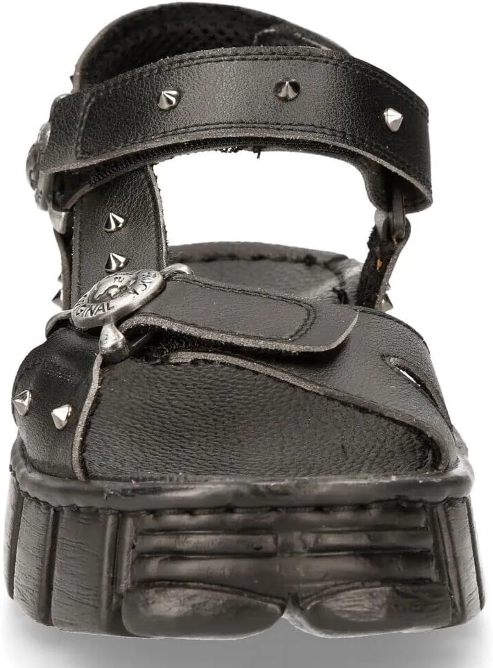 New Rock Boots BIOS120-V1 Unisex Metallic Black Vegan Leather Sandal Punk Rock