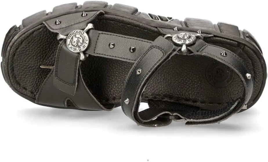 New Rock Boots BIOS120-V1 Unisex Metallic Black Vegan Leather Sandal Punk Rock