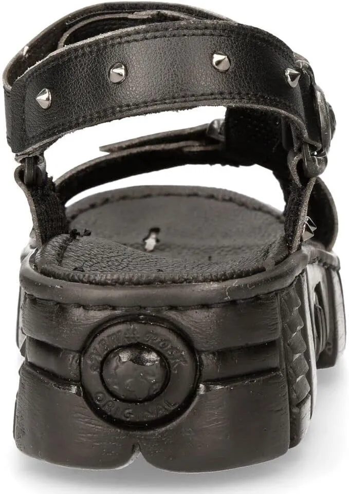 New Rock Boots BIOS120-V1 Unisex Metallic Black Vegan Leather Sandal Punk Rock