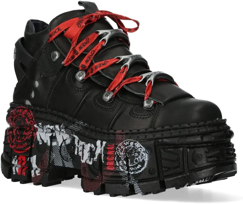 New Rock Boots WALL106-C9 Mens Metallic Black Leather Platform Gothic Boots