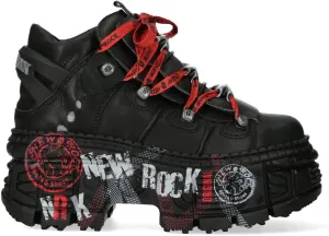 New Rock Boots WALL106-C9 Mens Metallic Black Leather Platform Gothic Boots