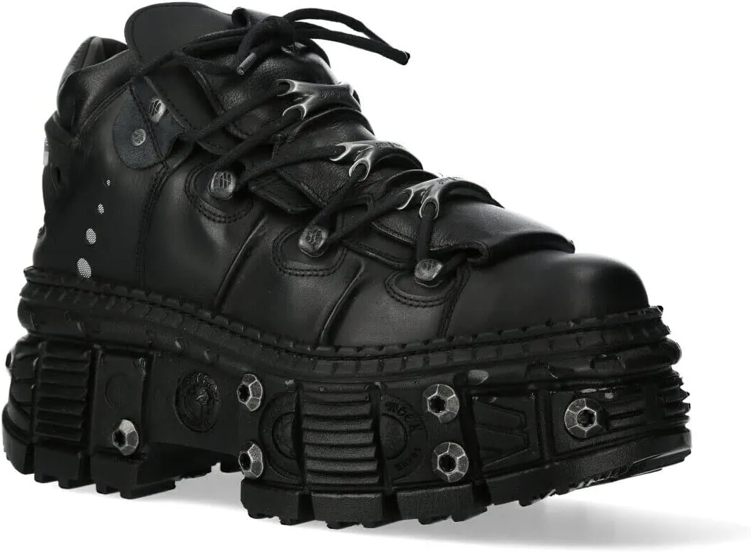 New Rock Boots WALL106-S25 Unisex Metallic Black Leather Platform Gothic Boots