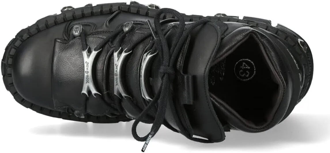 New Rock Boots WALL106-S25 Unisex Metallic Black Leather Platform Gothic Boots
