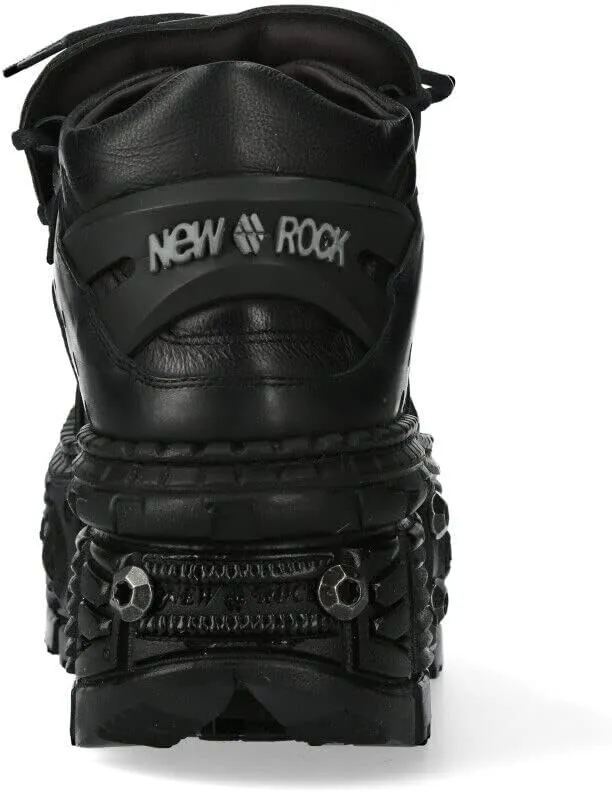 New Rock Boots WALL106-S25 Unisex Metallic Black Leather Platform Gothic Boots