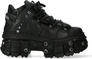New Rock Boots WALL106-S25 Unisex Metallic Black Leather Platform Gothic Boots