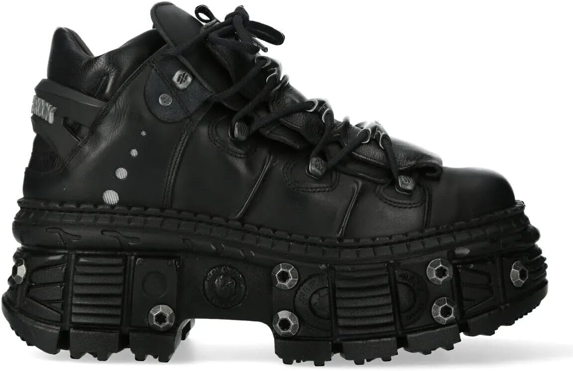 New Rock Boots WALL106-S25 Unisex Metallic Black Leather Platform Gothic Boots