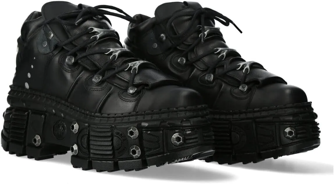 New Rock Boots WALL106-S25 Unisex Metallic Black Leather Platform Gothic Boots