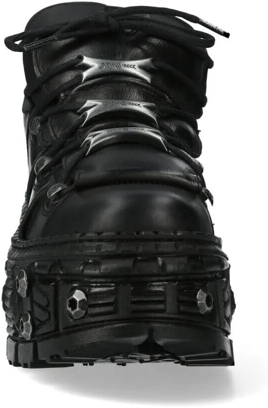 New Rock Boots WALL106-S25 Unisex Metallic Black Leather Platform Gothic Boots