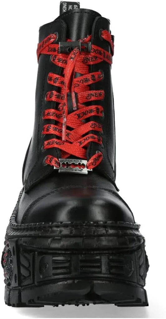 New Rock Boots WALL126CCT-C1 Unisex Metallic Black Leather Platform Gothic Boots