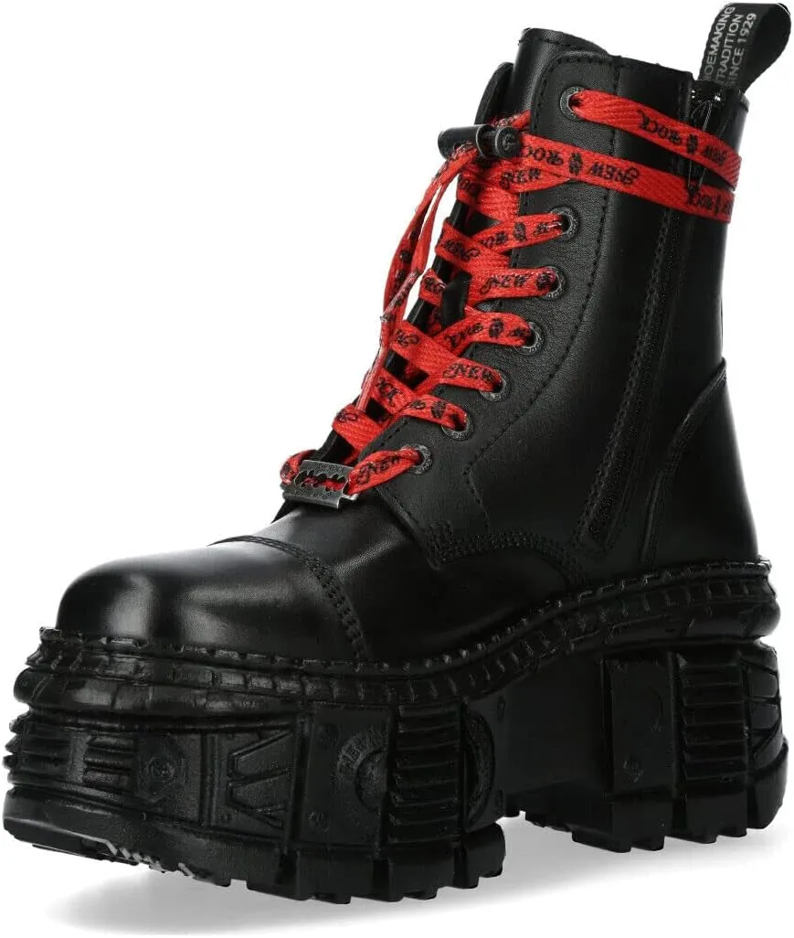 New Rock Boots WALL126CCT-C1 Unisex Metallic Black Leather Platform Gothic Boots