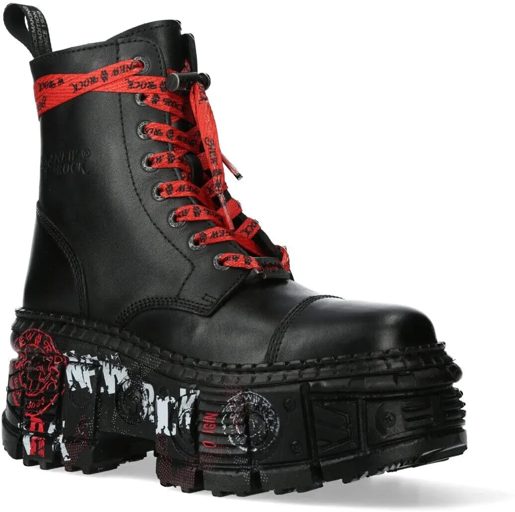 New Rock Boots WALL126CCT-C1 Unisex Metallic Black Leather Platform Gothic Boots