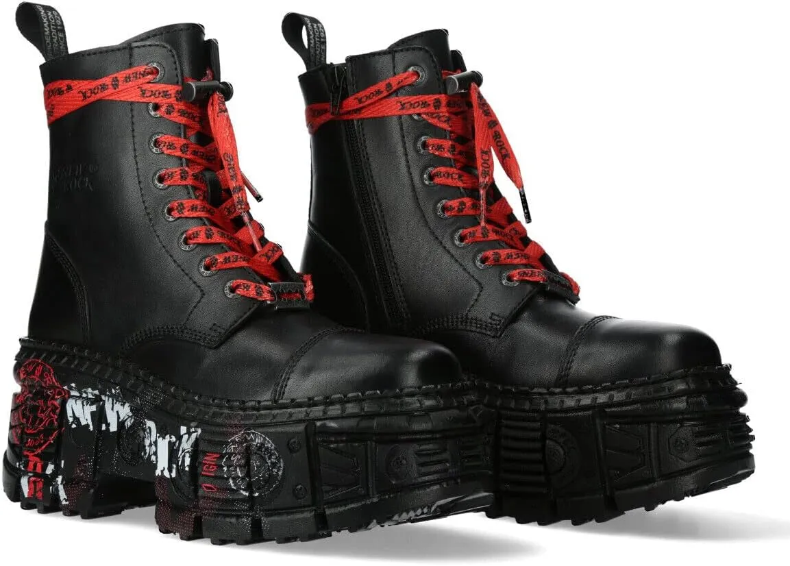 New Rock Boots WALL126CCT-C1 Unisex Metallic Black Leather Platform Gothic Boots