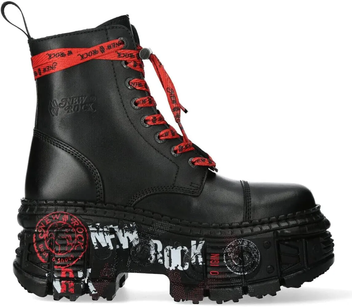 New Rock Boots WALL126CCT-C1 Unisex Metallic Black Leather Platform Gothic Boots