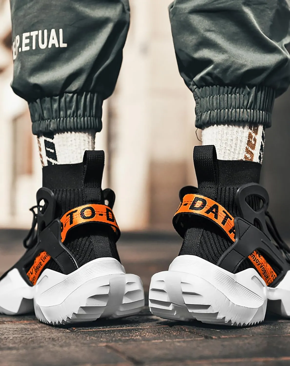 Niepce Inc Streetwear High Top Fashion Men's Knit Chunky Sneakers