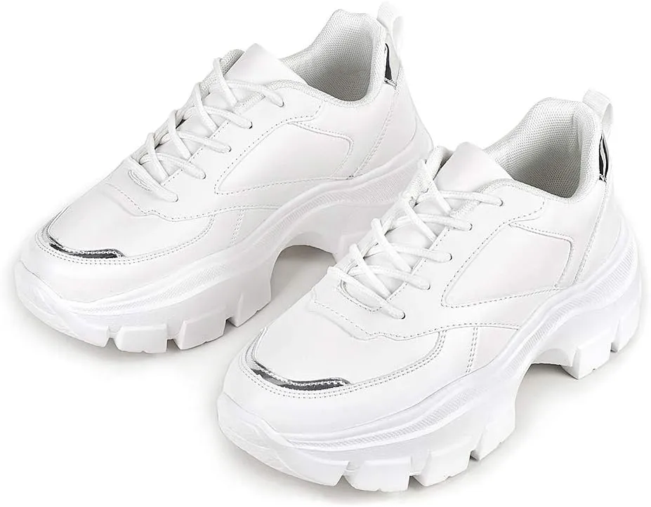 Niluber Women's Chunky Platform Sneakers Hologram Black White Silver Lace-Up Casual Fashion Walking Sport Rave Shoes