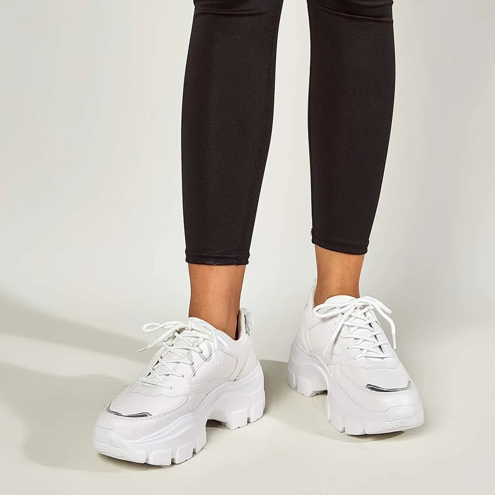 Niluber Women's Chunky Platform Sneakers Hologram Black White Silver Lace-Up Casual Fashion Walking Sport Rave Shoes