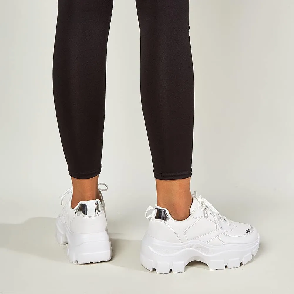 Niluber Women's Chunky Platform Sneakers Hologram Black White Silver Lace-Up Casual Fashion Walking Sport Rave Shoes