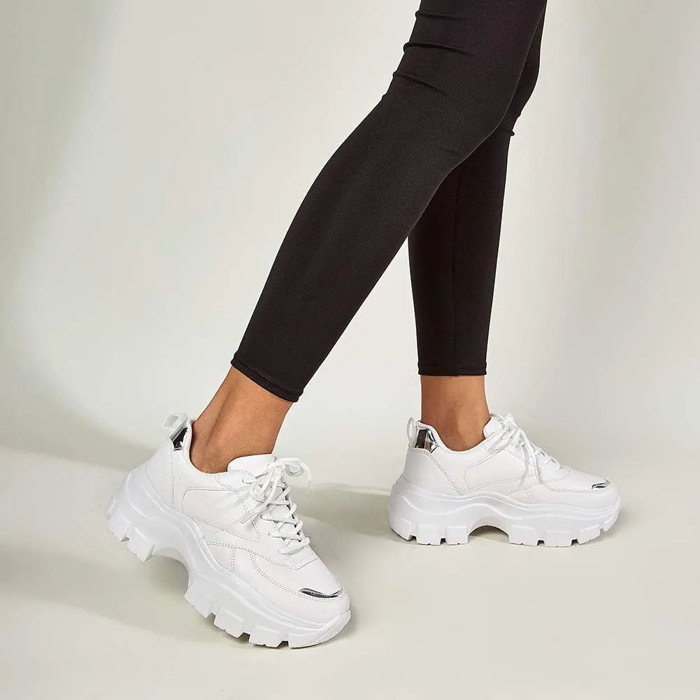 Niluber Women's Chunky Platform Sneakers Hologram Black White Silver Lace-Up Casual Fashion Walking Sport Rave Shoes